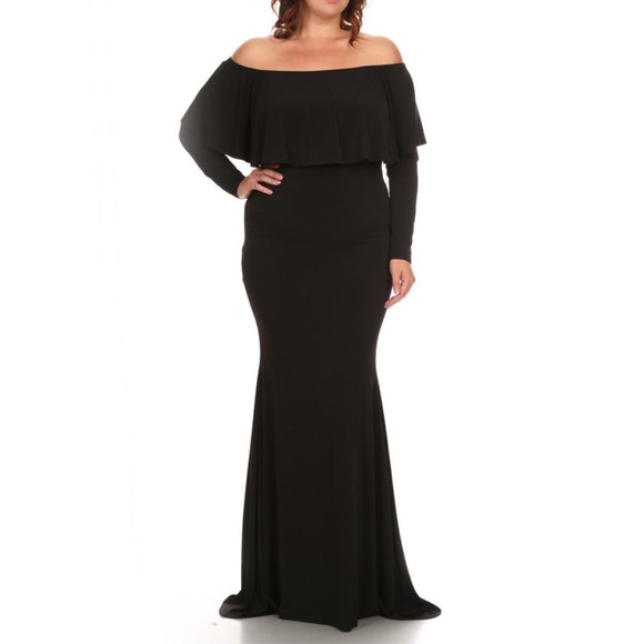 Dresses & Skirts - SALE Black Off Shoulder Ruffle Mermaid Maxi Dress